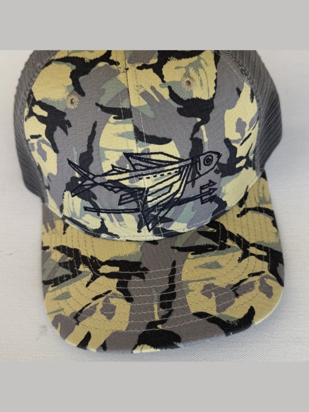 Patagonia Trucker Hat Camo Yellow Grey Mesh Snapback